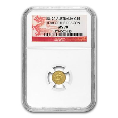 2012 (New) Australia Lunar Year of the Dragon Gold 1/20 oz Coin NGC MS70
