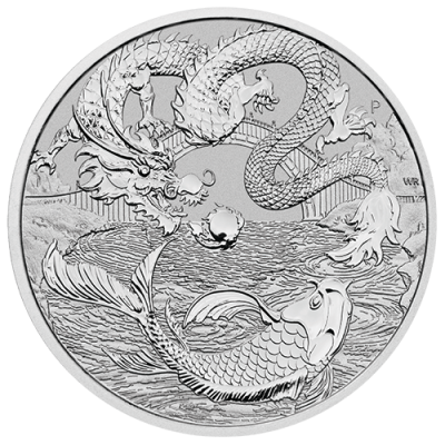 2023 (New) Australia Chinese Myths and Legends Dragon And Koi Silver 1 oz Coin