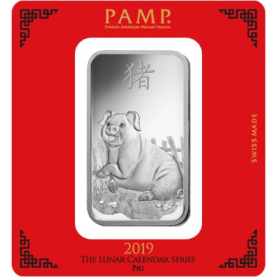 2019 (New) Pamp Swiss Year of the Pig Lunar Silver 100 grams Bar