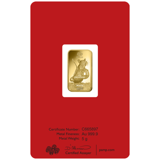 2020年 (新品) パンプ スイス「干支 十二支・ 子年 鼠年」純金 5グラム バー - 画像 (2)