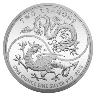 2018 (New) Great Britain Two Dragons Silver 1 oz Proof Coin