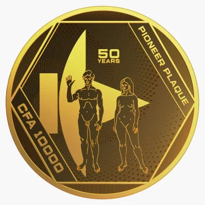 2022年 (新品) チャド「パイオニア探査機の金属板・50周年」純金 1オンス 金貨