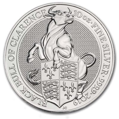 2019年 (新品) イギリス「クイーンズ ビースト・牛」純銀 10オンス 銀貨