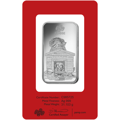 2018年 (新品) スイス「干支 十二支・戌年 狗年」純銀 1オンス バー - 画像 (2)