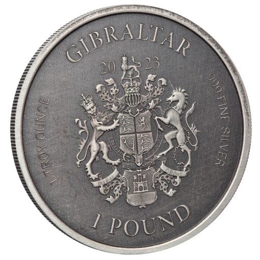 2023 (New) Gibraltar Lady Justice Silver 1 oz Antique Coin - Image 2