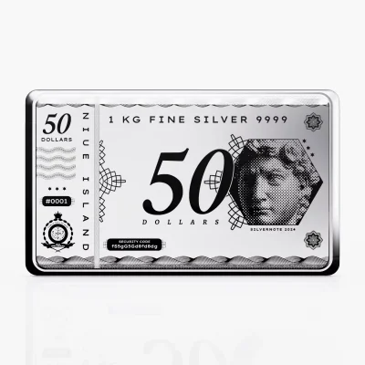 2024年 (新品) ニウエ「シルバーノート」純銀 1キロ キャスト バー
