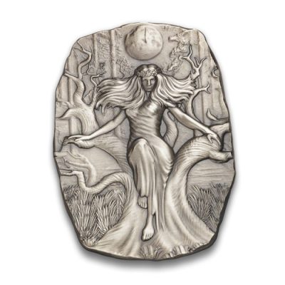 (New) Canada Goddess Mara Silver 10 oz High Relief Antique Bar