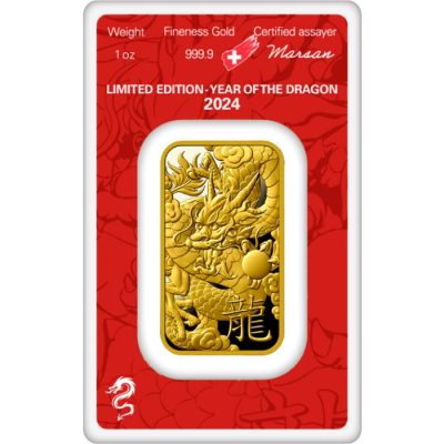 2024年(新品) スイス アルゴー「干支 十二支・辰年 龍年」純金 1オンス バー