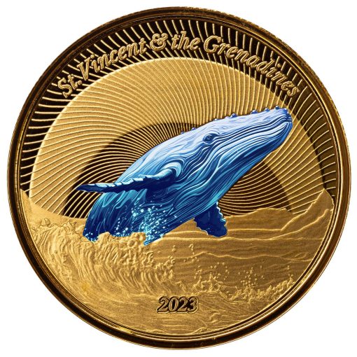 2023年 (新品) セントビンセント・グレナディーン「ザトウクジラ」純金 1オンス カラープルーフ 金貨 - 画像 (2)