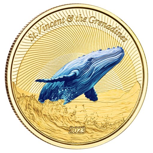 2023年 (新品) セントビンセント・グレナディーン「ザトウクジラ」純金 1オンス カラープルーフ 金貨 - 画像 (4)