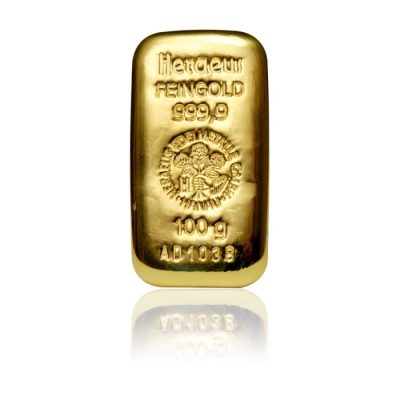 (New) Heraeus Gold 100 gram Cast Bar