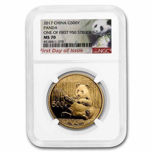 2017年 (新品) 中国「パンダ」純金 MS70 金貨【3枚セット】 - 画像 (2)