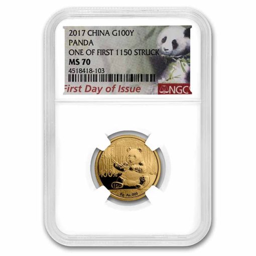 2017年 (新品) 中国「パンダ」純金 MS70 金貨【3枚セット】 - 画像 (4)