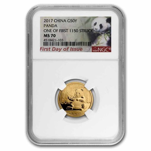 2017年 (新品) 中国「パンダ」純金 MS70 金貨【3枚セット】 - 画像 (5)