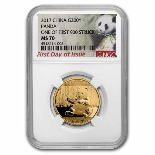 2017年 (新品) 中国「パンダ」純金 MS70 金貨【3枚セット】 - 画像 (3)