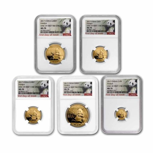 2017年 (新品) 中国「パンダ」純金 MS70 金貨【3枚セット】