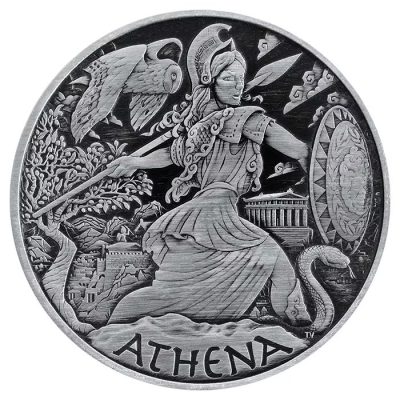 2022 (New) Tuvalu Gods of Olympus Athena Silver 1 oz Antique Coin