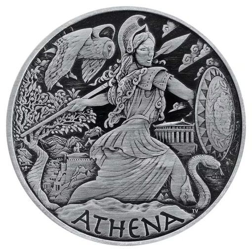 2022 (New) Tuvalu Gods of Olympus Athena Silver 1 oz Antique Coin