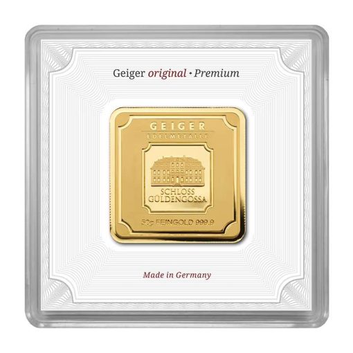 (New) Geiger Gold 50 gram Square Minted Bar