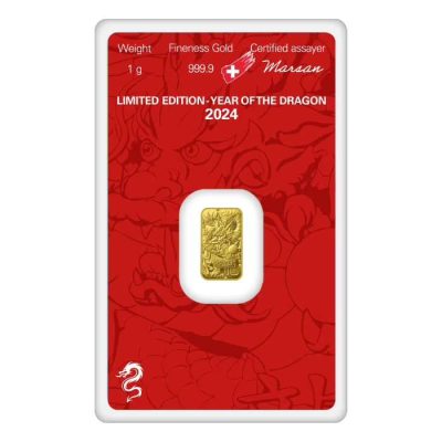 2024 (New) Argor Heraeus Lunar Year of the Dragon Gold 1 gram Bar