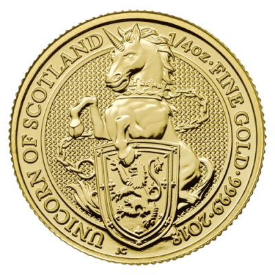 2018年 (新品) イギリス「クィーンズ ビースト・スコットランドのユニコーン・一角獣」純金 1/4オンス 金貨