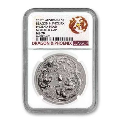 2017 (New) Australia Dragon and Phoenix Silver 1 oz Error Coin NGC MS70