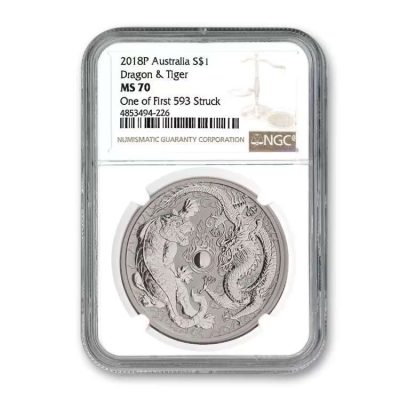 2018 Australian Dragon and Tiger Silver 1oz Coin NGC MS70