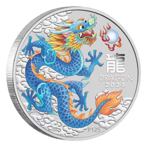 2024 (New) Australian Lunar Year of the Dragon Blue Dragon Silver 1 oz Color Coin - Image 3