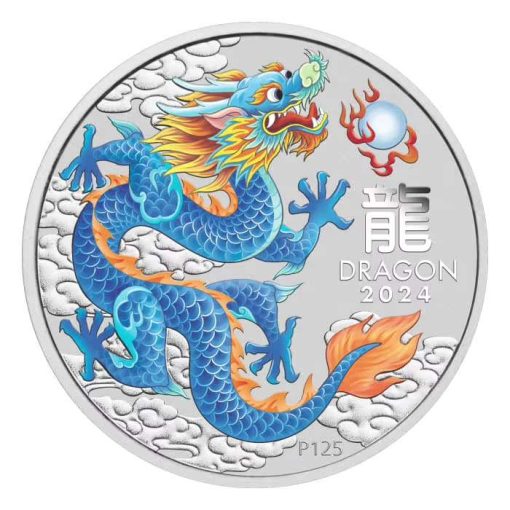 2024 (New) Australian Lunar Year of the Dragon Blue Dragon Silver 1 oz Color Coin