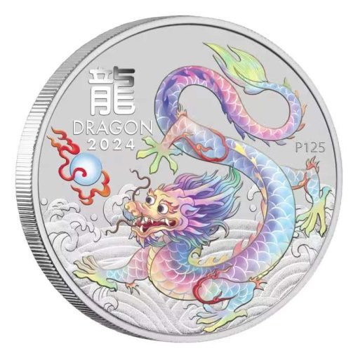 2024 (New) Australian Lunar Year of the Dragon White Dragon Silver 1 oz Color Coin - Image 3