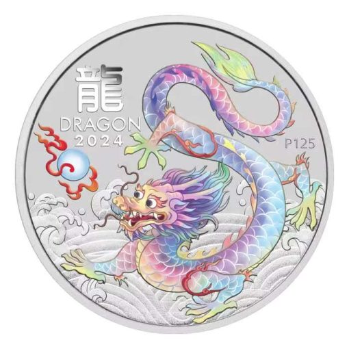 2024 (New) Australian Lunar Year of the Dragon White Dragon Silver 1 oz Color Coin