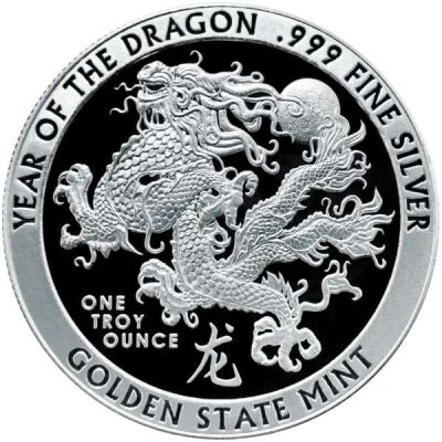 (New) USA Golden State Mint Year of The Dragon Silver 1 oz Round