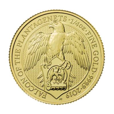 2019年 (新品) イギリス「クィーンズ ビースト・ハヤブサ 隼 ファルコン」純金 1/4オンス 金貨