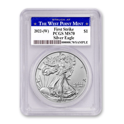 2022 (新品) アメリカ「イーグル・ウオーキング リバティ」純銀 1オンス 銀貨 PCGS MS70 (ファーストストライク・ウェストポイントラベル)