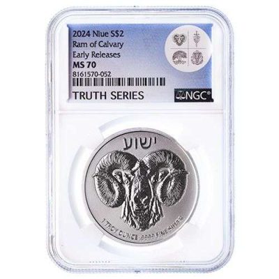 2024年 (新品) ニウエ「カルバリーの雄羊」純銀 1オンス 銀貨 NGC MS70