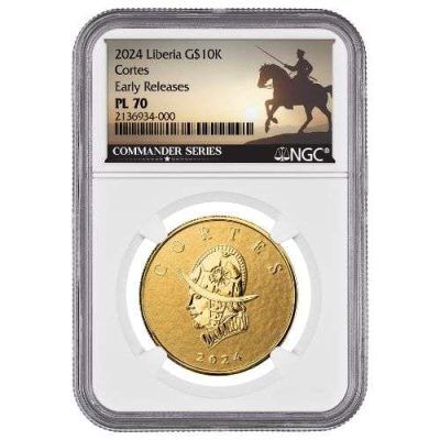 2024年 (新品) リベリア共和国「指揮官シリーズ・エルナン コルテス」純金 1オンス 金貨 NGC PL70