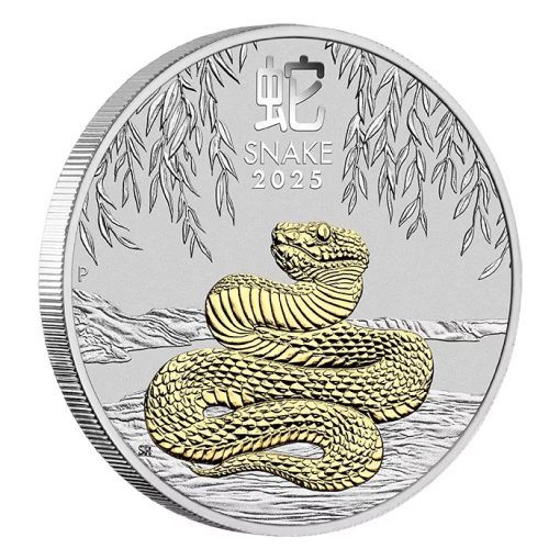 2025 (New) Australian Year of the Snake Lunar Silver 1 oz Color Gilded Coin - Image 3