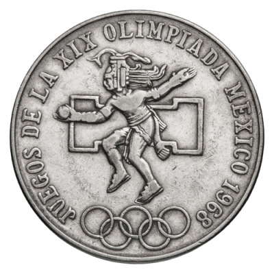 1968 (New) Mexico 25 Pesos Olympics Average Circulated Silver Coin