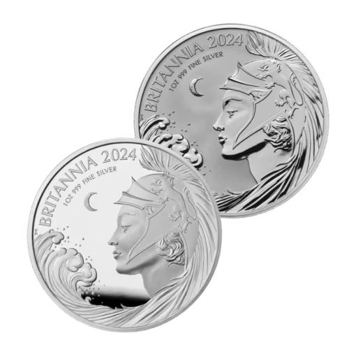 2024年 (新品) イギリス「ブリタニア」純銀 1オンス プルーフ/リバースプルーフ 銀貨【2枚セット】 - 画像 (2)