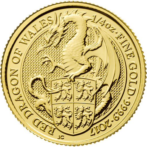 2017 (New) Great Britain Queens Beast The Red Dragon of Wales Gold 1/4 oz Coin