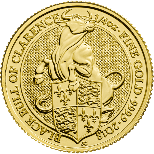 2018 (New) Great Britain Queens Beast The Black Bull of Clarence Gold 1/4 oz Coin