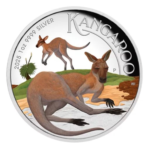 2025 (New) Australian Kangaroo Perth Mint Silver 1 oz High Relief Color Proof Coin - Image 2