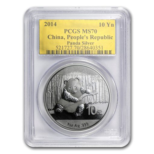 2014年 (新品) 中国「パンダ」純銀 1オンス 銀貨 MS70 (ランダムラベル)