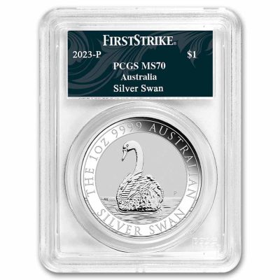2023 (New) Australian Swan Silver 1 oz Coin PCGS MS70 (FirstStrike, Swan Label)