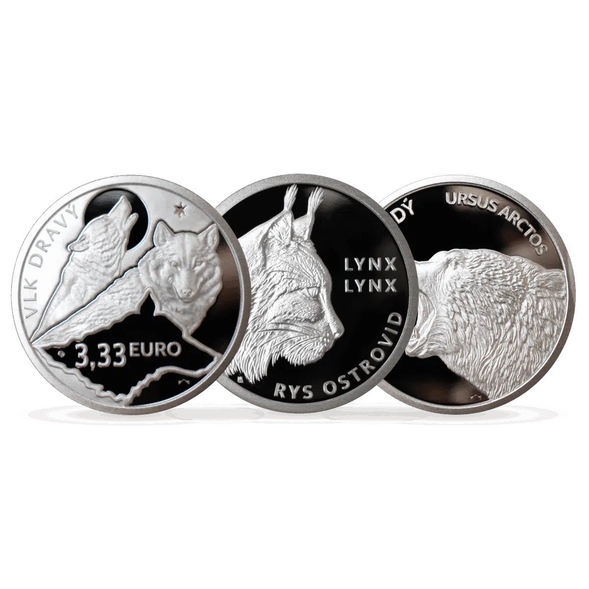 (New) Slovakia Fauna and Flora in Slovakia - Grey Wolf, Eurasian Lynx, Brown Bear Silver 1 oz Proof Coin【3 Coin Set】 - Image 2