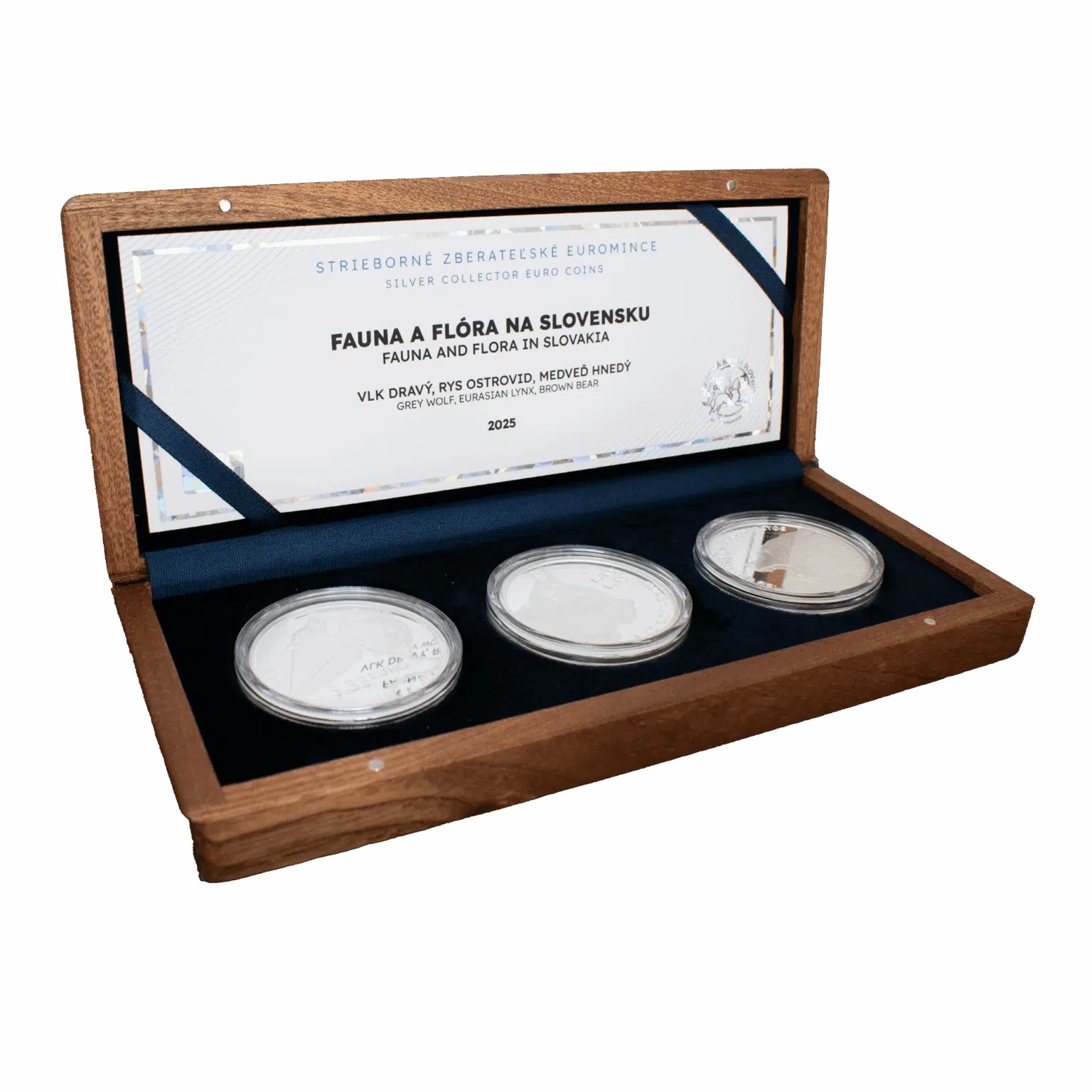 (New) Slovakia Fauna and Flora in Slovakia - Grey Wolf, Eurasian Lynx, Brown Bear Silver 1 oz Proof Coin【3 Coin Set】