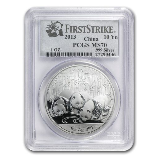 2013年 (新品) 中国「パンダ」純銀 1オンス 銀貨 MS70 (ランダムラベル)