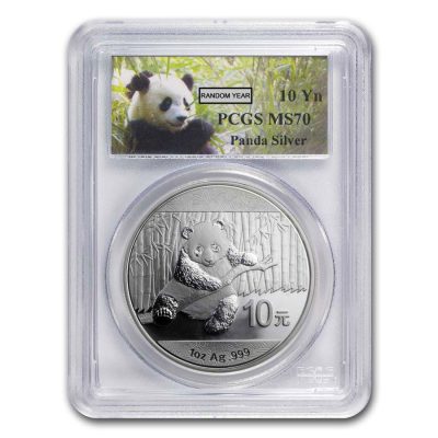 ランダムイヤー (新品) 中国「パンダ」純銀 1オンス 銀貨 PCGS MS70