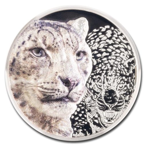 2024年 (新品) モンゴル「ユキヒョウ」純銀 3オンス PCGS PR70 ディープカメオ プルーフ 銀貨 (発行初日) - 画像 (2)
