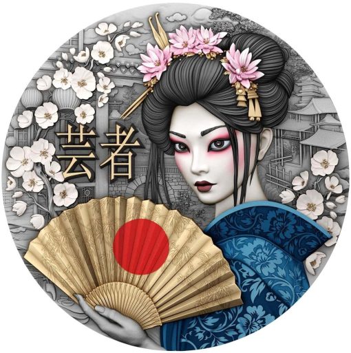 2025 (New) Niue Geisha Silver 2 oz High Relief Antiqued Gilded Coin - Image 2